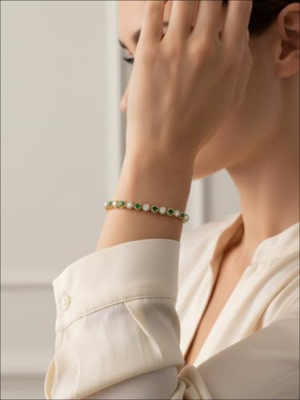5A CZ Simulated Emerald Tennis Bracelet Gold Plated 7.1"